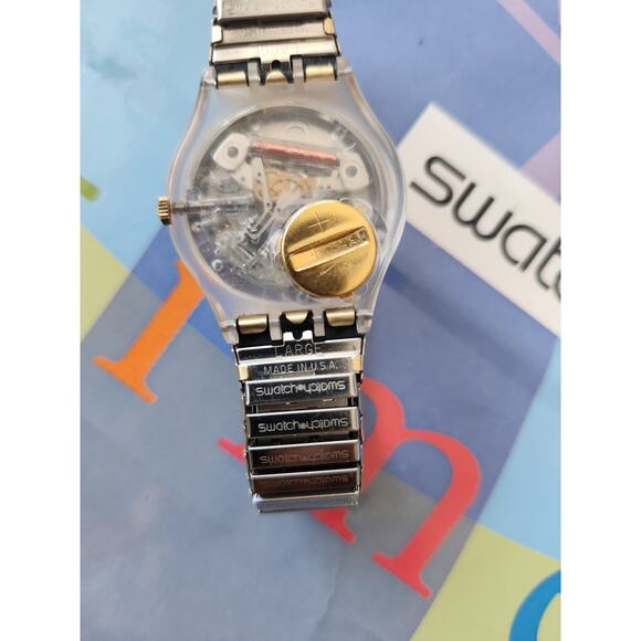 Vintage Swatch Watch MONOCULAR GK717 Daydate Dial with flex steel Band NIB - Picture 9 of 11